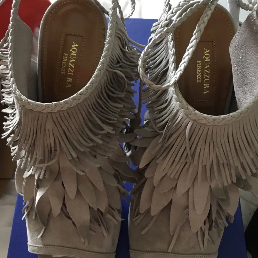 Aquazzura So Pocahontas Grey Suede Sandal 10 NWT - Picture 9 of 10
